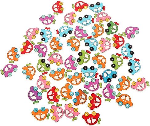 HEALLILY 100pcs Wooden Car Shape Colorful Buttons for DIY Crafts Scrapbooking in Kuwait