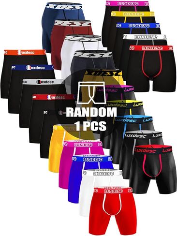 1PCS Randonly Color Long Mens Underwear Boxer Briefs 6" Underwear Tagless Wide Waistband Boxer Briefs in Saudi Arabia