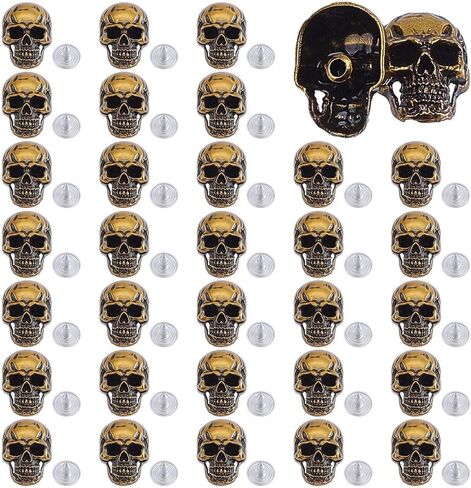 arricraft 30 Sets Skull Alloy Rivets, Metal Skeleton Rivet Halloween Skull Shape Rivets with Screw for Purse Handbag Shoes Punk Rock Leather Craft Clothes Belt (Golden) in Kuwait