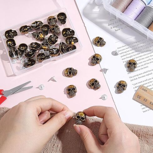 arricraft 30 Sets Skull Alloy Rivets, Metal Skeleton Rivet Halloween Skull Shape Rivets with Screw for Purse Handbag Shoes Punk Rock Leather Craft Clothes Belt (Golden) in Kuwait