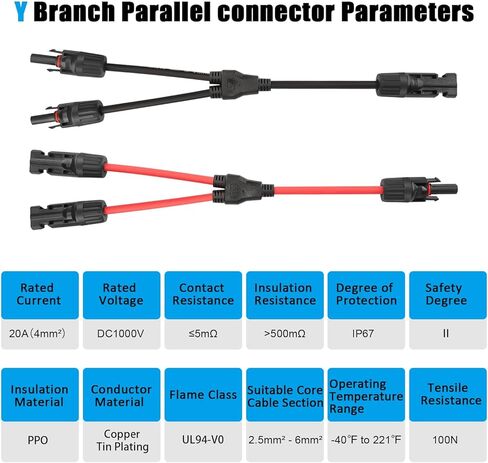 MC4 Solar Panel Connectors 1 Pair 2 to 1 Solar Y Branch Connector 6 Pairs Male & Female Solar Cable Connectors Parallel Connection Adapter Cable Wire Plug with 2 Spanner Wrenches IP67 Waterproof in Saudi Arabia