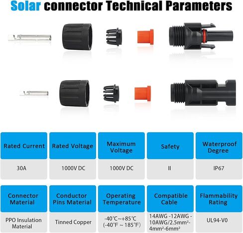 MC4 Solar Panel Connectors 1 Pair 2 to 1 Solar Y Branch Connector 6 Pairs Male & Female Solar Cable Connectors Parallel Connection Adapter Cable Wire Plug with 2 Spanner Wrenches IP67 Waterproof in Saudi Arabia