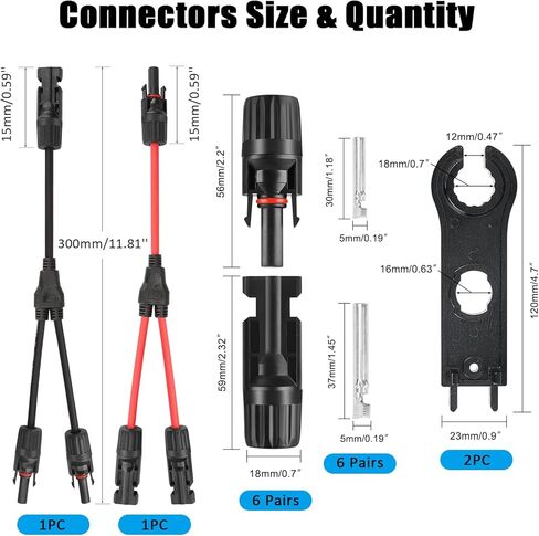 MC4 Solar Panel Connectors 1 Pair 2 to 1 Solar Y Branch Connector 6 Pairs Male & Female Solar Cable Connectors Parallel Connection Adapter Cable Wire Plug with 2 Spanner Wrenches IP67 Waterproof in Saudi Arabia
