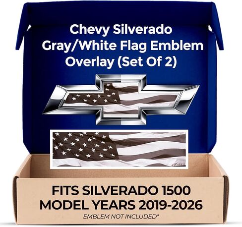 Chevy Silverado Black American Flag Grille Gate Bowtie Overlay Decals 2019-2026 in Saudi Arabia