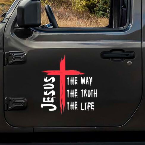 Premium John 14:6 Christian Car Decal – Jesus The Way The Truth The Life Bible Verse Sticker, Religious Cross Vinyl for Car, Truck, SUV, Laptop, or Window – Faith Gift for Believers (6 Inches) in Saudi Arabia