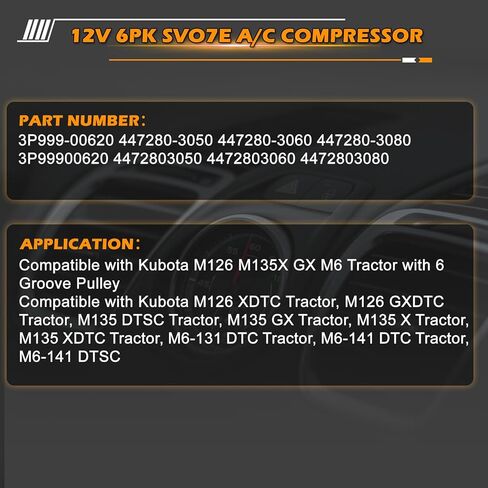 6PK 12V SVO7E 3P999-00620 3P99900620 تكييف الهواء ضاغط 447280-3050 447280-3080 AC ضاغط مع مخلب عاصي لكوبوتا M135GX GXDTC M13 M4N M6 M7 M126 M135 M136 استبدال جزء in Kuwait