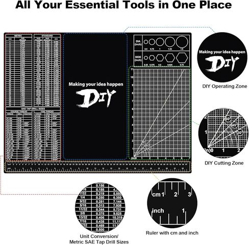 18"x24" Self-Healing Cutting Mat, 3mm Thick PVC Professional Craft Mat with Metric Imperial Conversion & SAE Tap Drill Sizes, Double-Sided Grid Cutting Board for Sewing DIY Crafts in Saudi Arabia