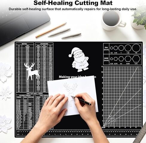 18"x24" Self-Healing Cutting Mat, 3mm Thick PVC Professional Craft Mat with Metric Imperial Conversion & SAE Tap Drill Sizes, Double-Sided Grid Cutting Board for Sewing DIY Crafts in Saudi Arabia