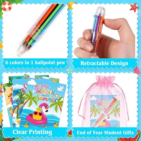 36 Set End of Year Student Gifts from Teacher, End of the Year Gifts for Students Bulk for Kids Summer Pens 6-in-1 Multicolor Pens with Cards for School Graduation Supply Summer Party Favor in Saudi Arabia