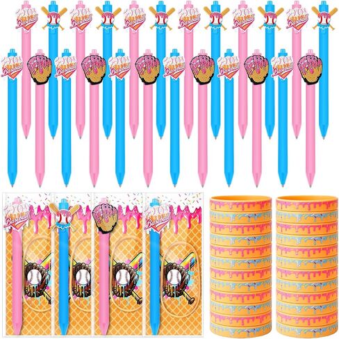 24 Set Ice Cream Drip Baseball Party Favors Baseball Drip Goodie Bags Stuffers Silicone Ballpoint Pens Bracelet Card Gifts Bulk for Team Adults Birthday Party Decorations Supplies in Saudi Arabia