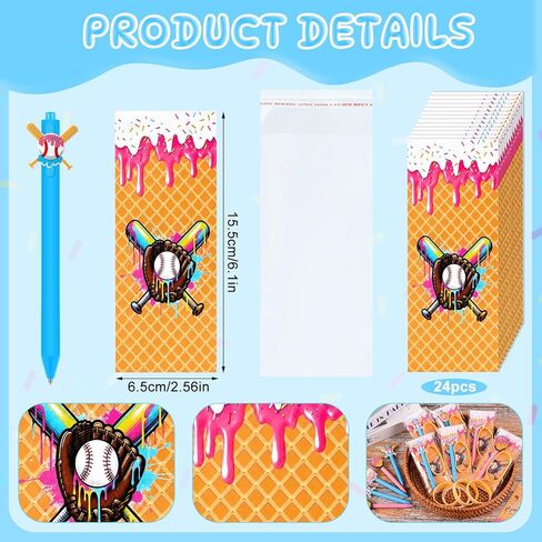 24 Set Ice Cream Drip Baseball Party Favors Baseball Drip Goodie Bags Stuffers Silicone Ballpoint Pens Bracelet Card Gifts Bulk for Team Adults Birthday Party Decorations Supplies in Saudi Arabia