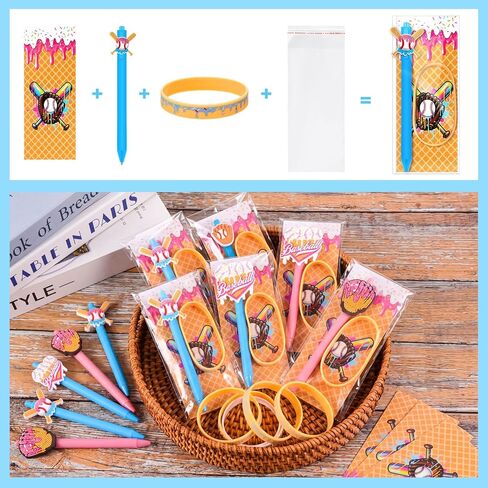 24 Set Ice Cream Drip Baseball Party Favors Baseball Drip Goodie Bags Stuffers Silicone Ballpoint Pens Bracelet Card Gifts Bulk for Team Adults Birthday Party Decorations Supplies in Saudi Arabia