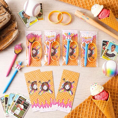 24 Set Ice Cream Drip Baseball Party Favors Baseball Drip Goodie Bags Stuffers Silicone Ballpoint Pens Bracelet Card Gifts Bulk for Team Adults Birthday Party Decorations Supplies in Saudi Arabia