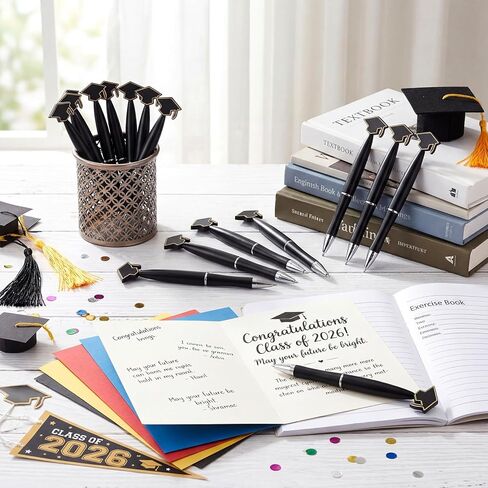 Supervitae 100 Pcs Graduation Pens Bulk Novelty Graduation Cap Ballpoint Pens 1 mm Black Gel Ink Party Favor Gift for Men Women Office University College Senior High School Supply in Saudi Arabia