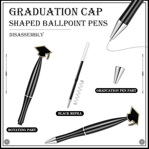 Supervitae 100 Pcs Graduation Pens Bulk Novelty Graduation Cap Ballpoint Pens 1 mm Black Gel Ink Party Favor Gift for Men Women Office University College Senior High School Supply in Saudi Arabia