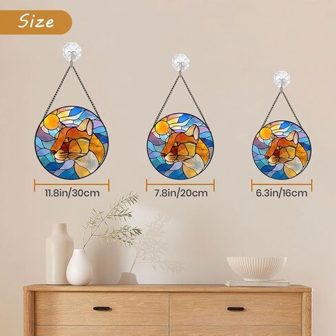 Stained Glass Suncatcher Mountain Lion Art Window Hanging, Sunset Wildlife Decor for Home, Unique Gift for Mom, Grandma, Wife, Nature Lover, Birthday Housewarming (Mixed,11.8×11.8 in) in Kuwait