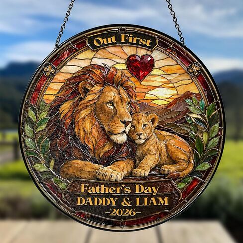 مخصص لعيد الأب الأول من الزجاج الملون Suncatcher، شخصية جديدة للأب الأسد والأب والطفل، زخرفة نافذة معلقة، ديكور منزلي عائلي، عيد الحب، هدايا عيد الميلاد التعاطف مع الشمس in Kuwait