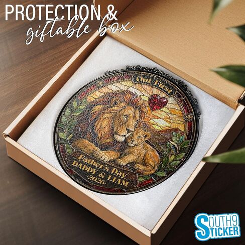 مخصص لعيد الأب الأول من الزجاج الملون Suncatcher، شخصية جديدة للأب الأسد والأب والطفل، زخرفة نافذة معلقة، ديكور منزلي عائلي، عيد الحب، هدايا عيد الميلاد التعاطف مع الشمس in Kuwait
