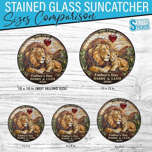 مخصص لعيد الأب الأول من الزجاج الملون Suncatcher، شخصية جديدة للأب الأسد والأب والطفل، زخرفة نافذة معلقة، ديكور منزلي عائلي، عيد الحب، هدايا عيد الميلاد التعاطف مع الشمس in Kuwait