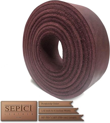 Sepici 10/12oz Burgundy Real Latigo Leather Strip/Strap/Belt Blank 3/4" (1.9 cm) wide, 60-70" (153-177cm) Long in Saudi Arabia