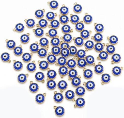 60Pcs Evil Eye Charms Turkish Blue Eye Gold Charm Women Bracelet Round Double-Sided Evil Eye Charm Pendant for DIY Jewelry Earring Necklace Craft Making(6mm) in Saudi Arabia