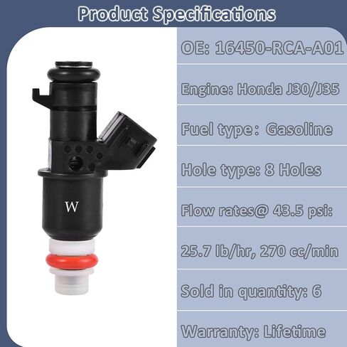 16450-RCA-A01 OE Fuel Injectors,Compatible with/Honda 3.0 Accord 2003-2007,Odyssey Pilot 3.5L 2005-2015,Compatible with/Acura 3.5 MDX 2004-2006 |8 Holes| |6PC Set| in Saudi Arabia
