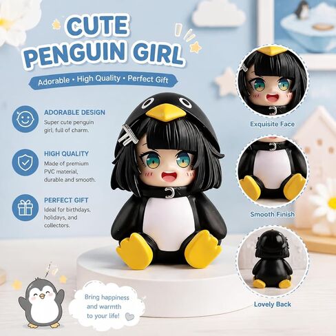 2in Anime gugugaga Penguin Figure Cute Penguin Costume Girl PVC Collectible Statue Kawaii Desktop Ornament for Desk Shelf Car Dashboard in Kuwait