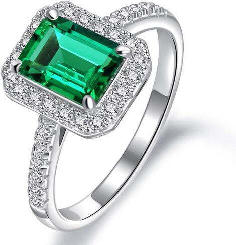 Psiroy Elegant 925 Sterling Silver Plated Simulated Emerald CZ Halo Engagement Ring for Women in Saudi Arabia