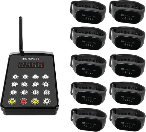 Retekess TD154 Restaurant Pager System, Wireless Calling System,A Chef Paging Waiter's Transmitter,10 Watch Receiver for Hotel,Kitchen,Clinic,Bar in Kuwait