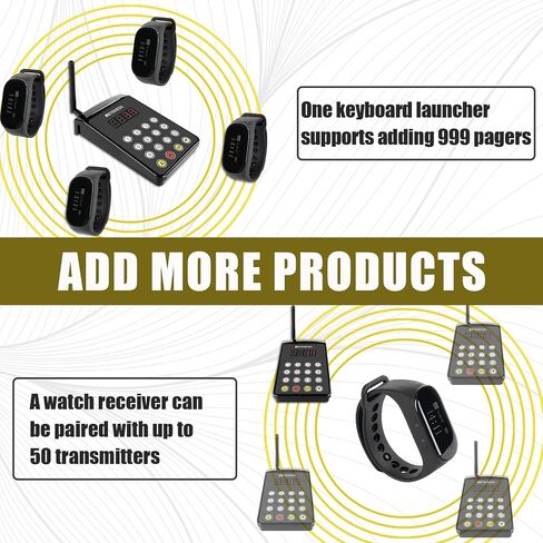 Retekess TD154 Restaurant Pager System, Wireless Calling System,A Chef Paging Waiter's Transmitter,10 Watch Receiver for Hotel,Kitchen,Clinic,Bar in Kuwait