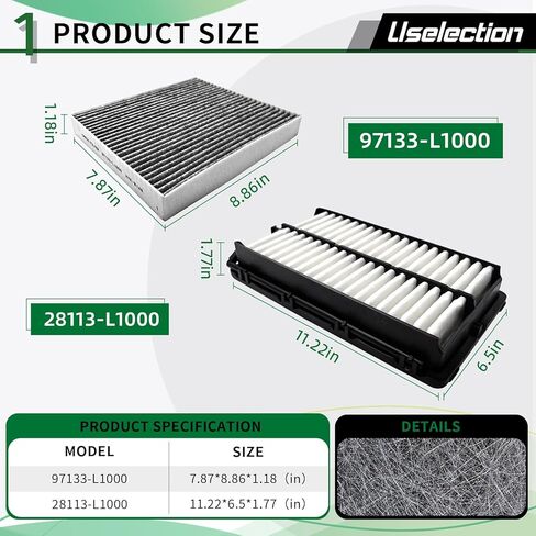 Cabin & Engine Air Filter W/Activated Carbon Kit for Tucson (2022–2025), Santa Fe (2021–2025), Sonata (2020–2025), K5 (2021–2025), Sportage (2023–2025), # 28113-L1000 97133-L1000 CF12820 CA12816 in Saudi Arabia