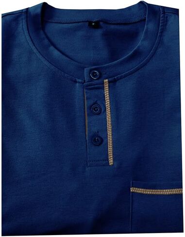 Men's Henley Shirts Short Sleeve Business Casual Cotton T-Shirt Classic Button Basic Stylish Tees Tops with Pocket in Saudi Arabia