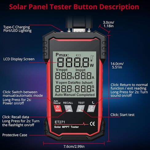 XUNTOP 2000W Solar Panel Tester with Overcurrent Overvoltage Reverse Polarity Protect 90V 40A Photovoltaic Multimeter for Pmax Vmp Amp Voc Lsc MPPT Meter with Auto Data Hold for Solar PV Testing in Saudi Arabia