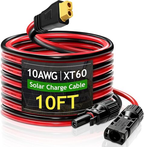 WFPOWER Solar Panel Extension Cable, 10AWG Solar to XT60 Charge Extension Cable, MC4 to XT60 Adapter Wire, Solar Panel Cable for Portable Power Station, RV, Solar Generator, Off-Grid Applications 10FT in Kuwait