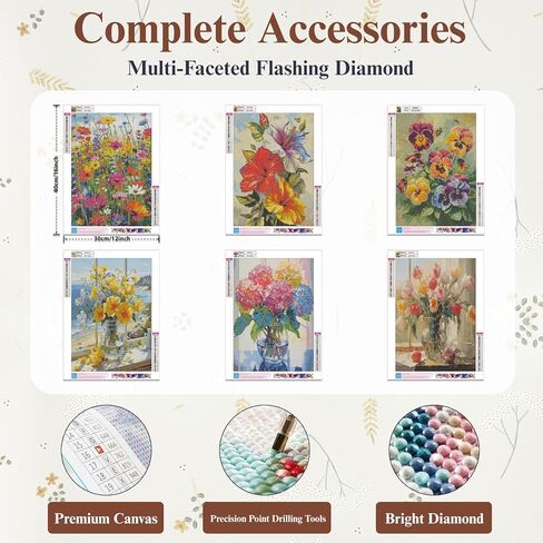XSJDBYYQ 6 Pack Diamond Art Kits for Adults, 5D Full Drill Round Diamond Painting Flower Kits, DIY Diamond Art Paintings for Beginners, Relaxing Gem by Number Art Crafts for Home Wall Decor,12x16 Inch in Saudi Arabia