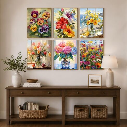 XSJDBYYQ 6 Pack Diamond Art Kits for Adults, 5D Full Drill Round Diamond Painting Flower Kits, DIY Diamond Art Paintings for Beginners, Relaxing Gem by Number Art Crafts for Home Wall Decor,12x16 Inch in Saudi Arabia
