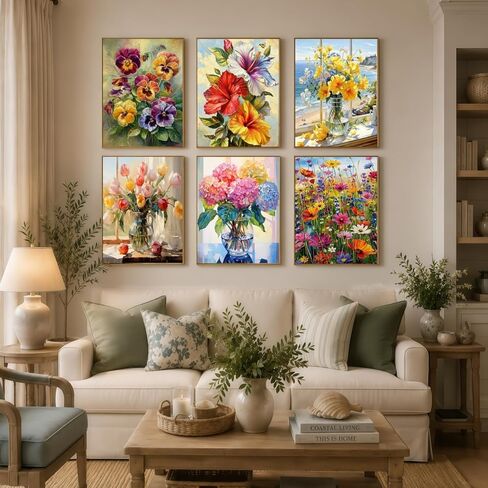 XSJDBYYQ 6 Pack Diamond Art Kits for Adults, 5D Full Drill Round Diamond Painting Flower Kits, DIY Diamond Art Paintings for Beginners, Relaxing Gem by Number Art Crafts for Home Wall Decor,12x16 Inch in Saudi Arabia