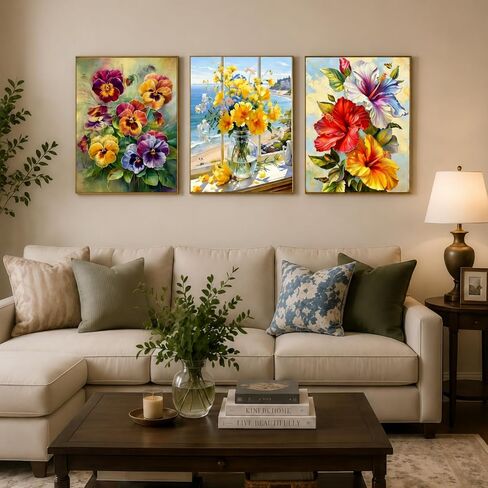 XSJDBYYQ 6 Pack Diamond Art Kits for Adults, 5D Full Drill Round Diamond Painting Flower Kits, DIY Diamond Art Paintings for Beginners, Relaxing Gem by Number Art Crafts for Home Wall Decor,12x16 Inch in Saudi Arabia