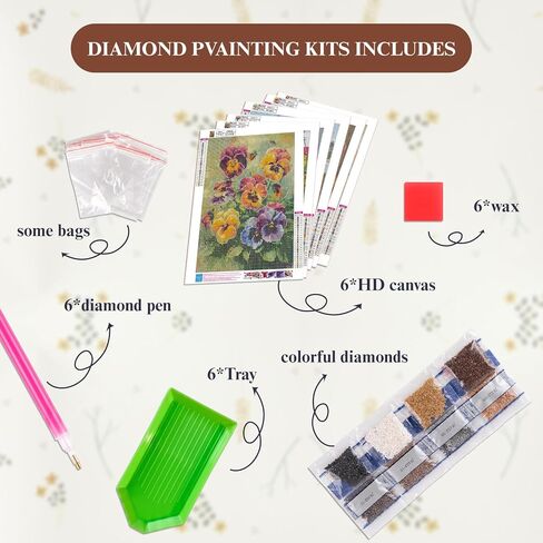 XSJDBYYQ 6 Pack Diamond Art Kits for Adults, 5D Full Drill Round Diamond Painting Flower Kits, DIY Diamond Art Paintings for Beginners, Relaxing Gem by Number Art Crafts for Home Wall Decor,12x16 Inch in Saudi Arabia