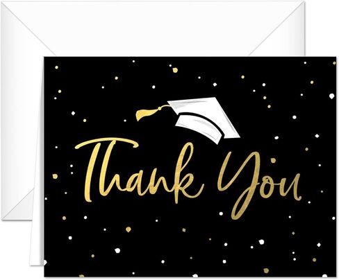 Canopy Street Faux Gold Confetti Graduation Thank You Cards / 100 Bulk Note Cards With White Envelopes / 4 1/4" x 5 1/2" High School College Grad Greeting Cards/Made In The USA in Kuwait