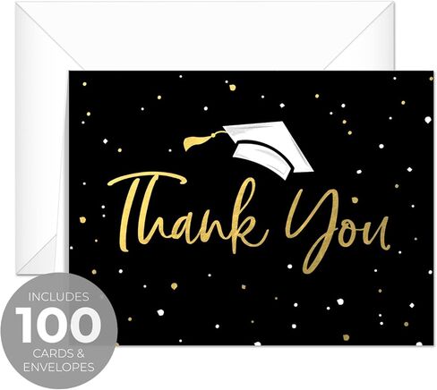 Canopy Street Faux Gold Confetti Graduation Thank You Cards / 100 Bulk Note Cards With White Envelopes / 4 1/4" x 5 1/2" High School College Grad Greeting Cards/Made In The USA in Kuwait
