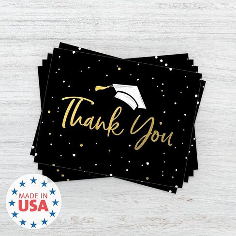 Canopy Street Faux Gold Confetti Graduation Thank You Cards / 100 Bulk Note Cards With White Envelopes / 4 1/4" x 5 1/2" High School College Grad Greeting Cards/Made In The USA in Kuwait