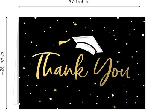 Canopy Street Faux Gold Confetti Graduation Thank You Cards / 100 Bulk Note Cards With White Envelopes / 4 1/4" x 5 1/2" High School College Grad Greeting Cards/Made In The USA in Kuwait