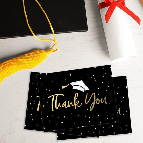 Canopy Street Faux Gold Confetti Graduation Thank You Cards / 100 Bulk Note Cards With White Envelopes / 4 1/4" x 5 1/2" High School College Grad Greeting Cards/Made In The USA in Kuwait