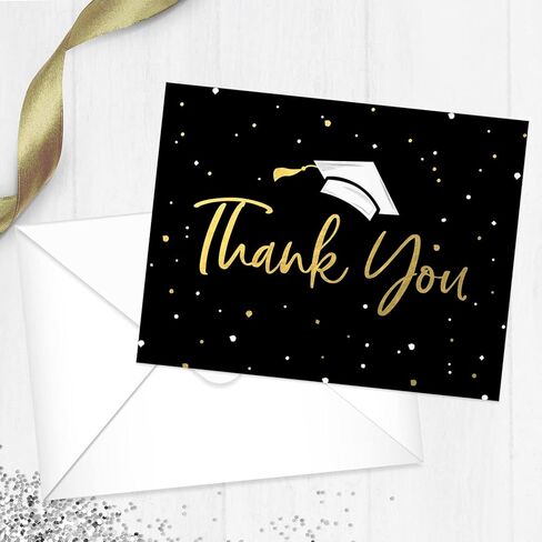 Canopy Street Faux Gold Confetti Graduation Thank You Cards / 100 Bulk Note Cards With White Envelopes / 4 1/4" x 5 1/2" High School College Grad Greeting Cards/Made In The USA in Kuwait