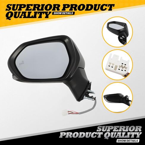 Left Driver Side Mirror Assembly Compatible with Camry 2018-2022 Heated & Turn Signal & Blind Spot (BSD) & Power TO1320368 8794006840 Black (7Pins) in Kuwait