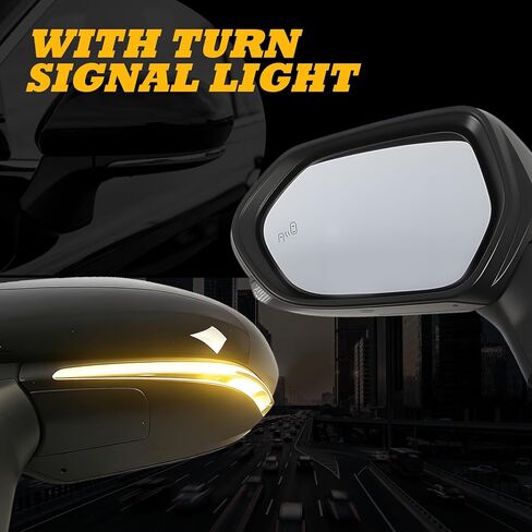 Left Driver Side Mirror Assembly Compatible with Camry 2018-2022 Heated & Turn Signal & Blind Spot (BSD) & Power TO1320368 8794006840 Black (7Pins) in Kuwait