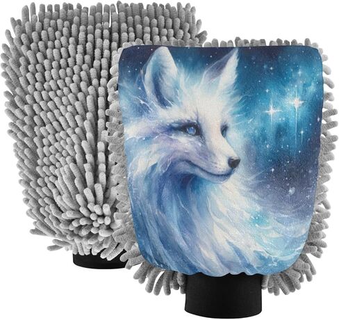 ALAZA Ice Fox Starry Sky Galaxy Car Wash Mitt Scratch Free, 2 Pack Absorbent Microfiber/Chenille Washing & Drying Mitts, L in Saudi Arabia