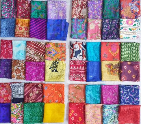 Sari Silk Fabric Squares 30 pcs 8" Squares Saree Craft Material Home Decor Scrapbook Quilting Project Art Doll Easter DS370 in Saudi Arabia