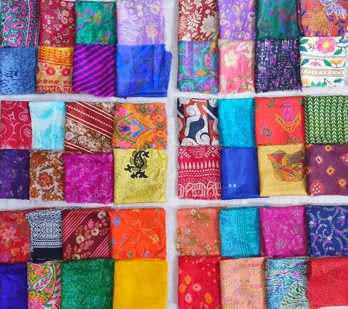Sari Silk Fabric Squares 30 pcs 8" Squares Saree Craft Material Home Decor Scrapbook Quilting Project Art Doll Easter DS370 in Saudi Arabia
